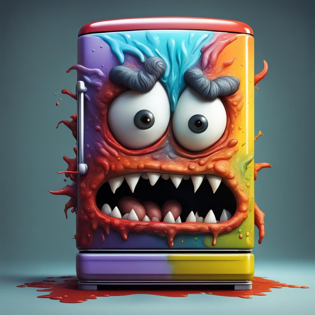 Hyperrealistic Angry Fridge Monster Concept Art