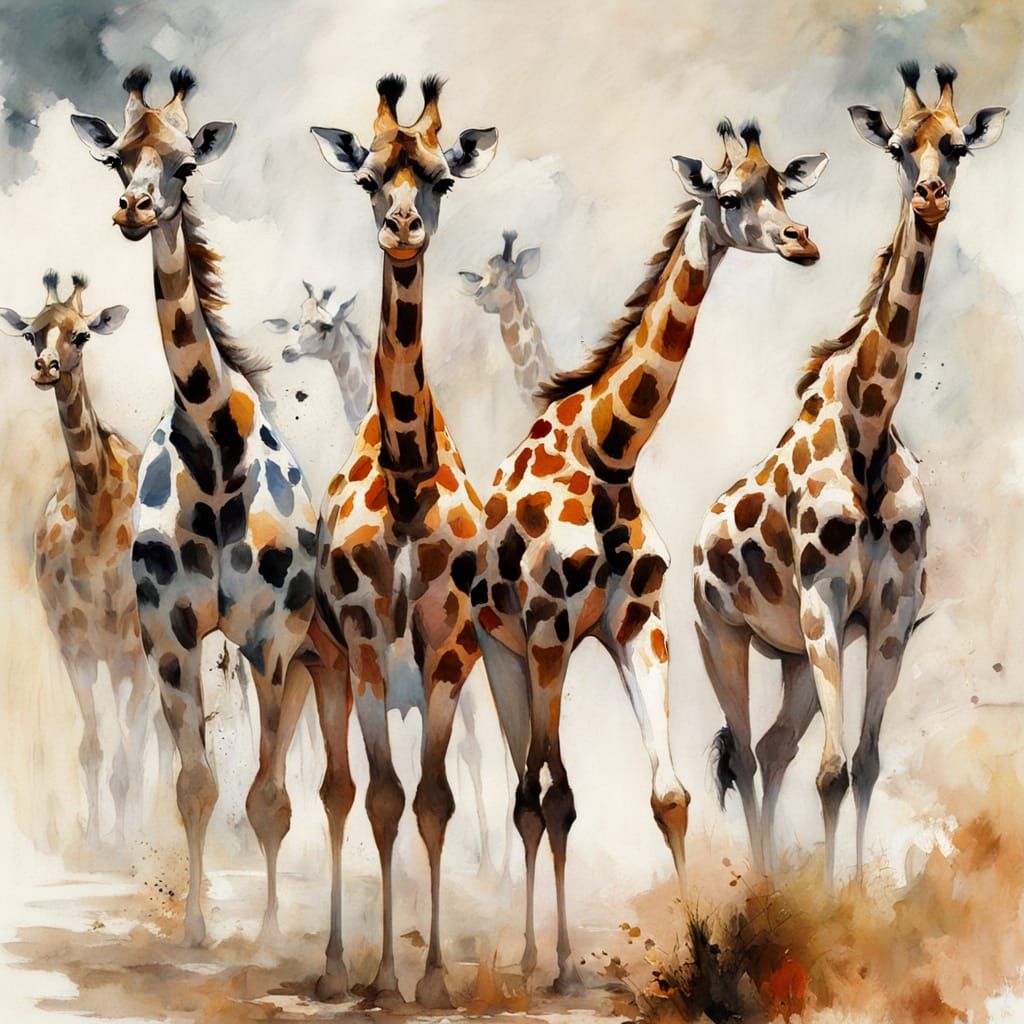 Giraffes Running Across the African Plains
