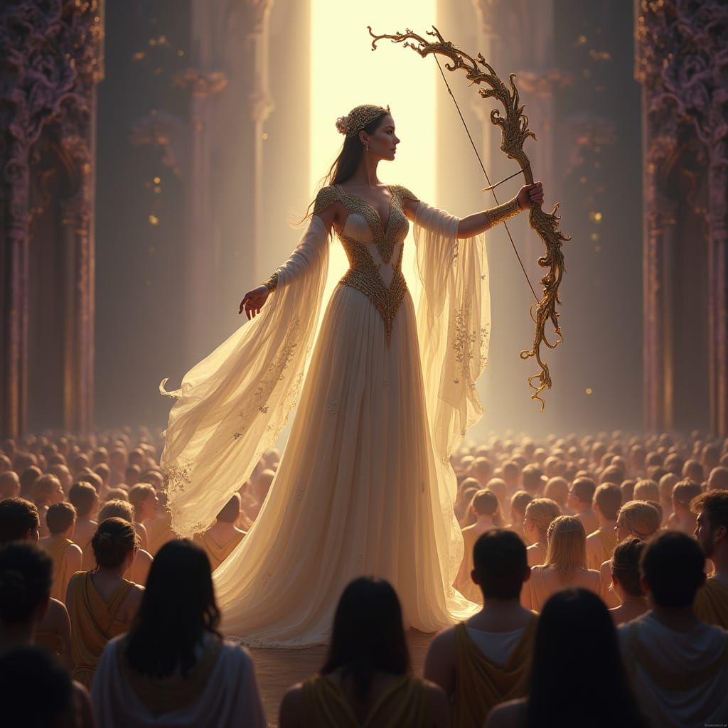 Majestic Queen Addressing Enchanted Crowd in Dark Fantasy St...