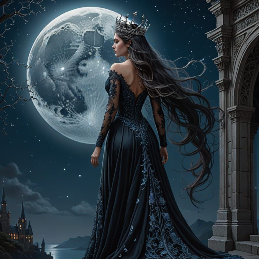 Midnight Goddess Under the Glowing Blue Moon