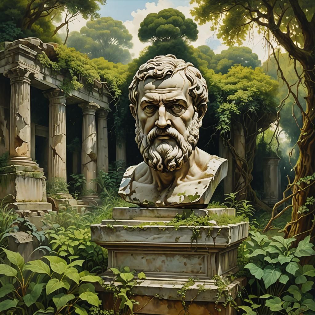 Ancient Plato Bust Reclaimed by Nature