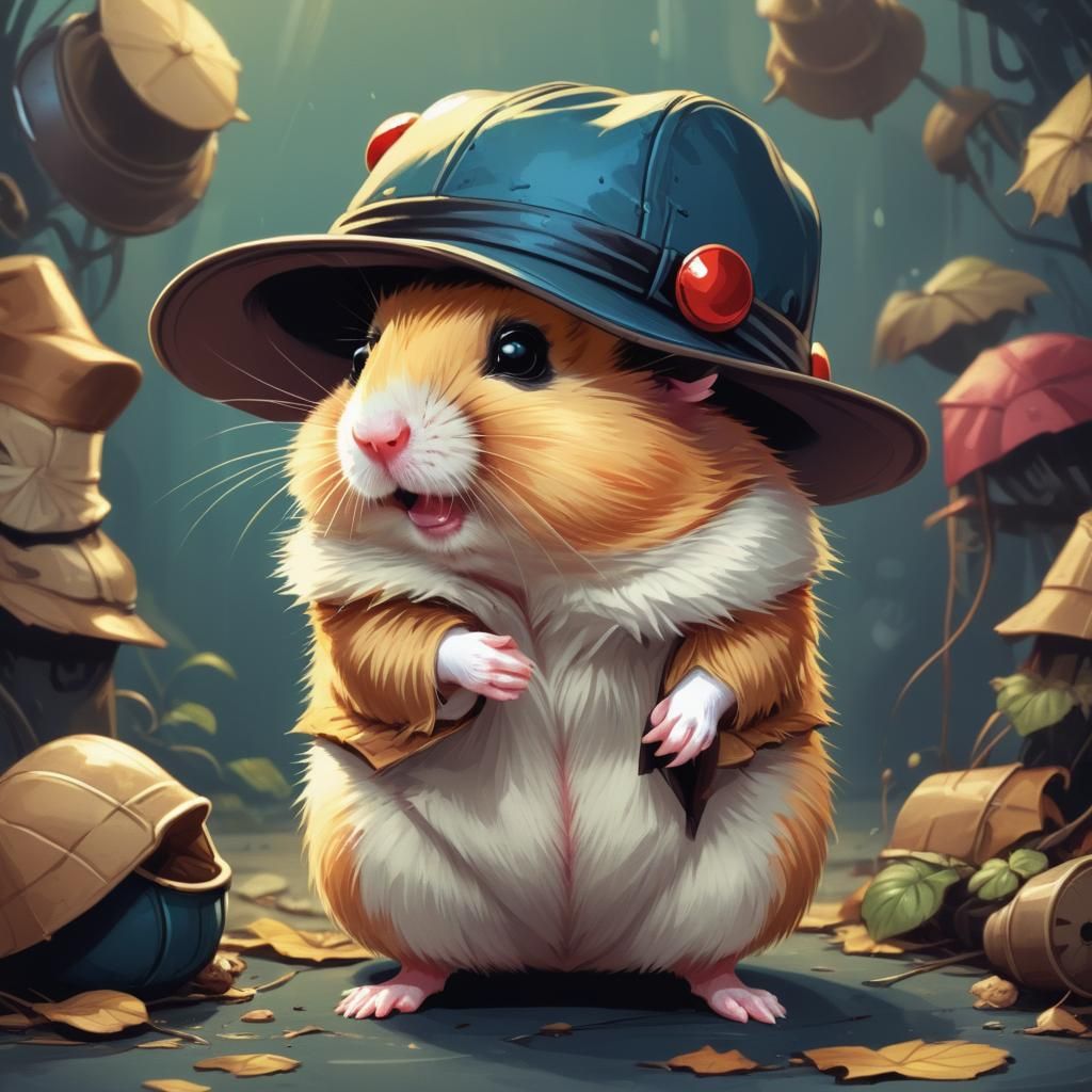 Hamster in Hat: Comic Book Style Art