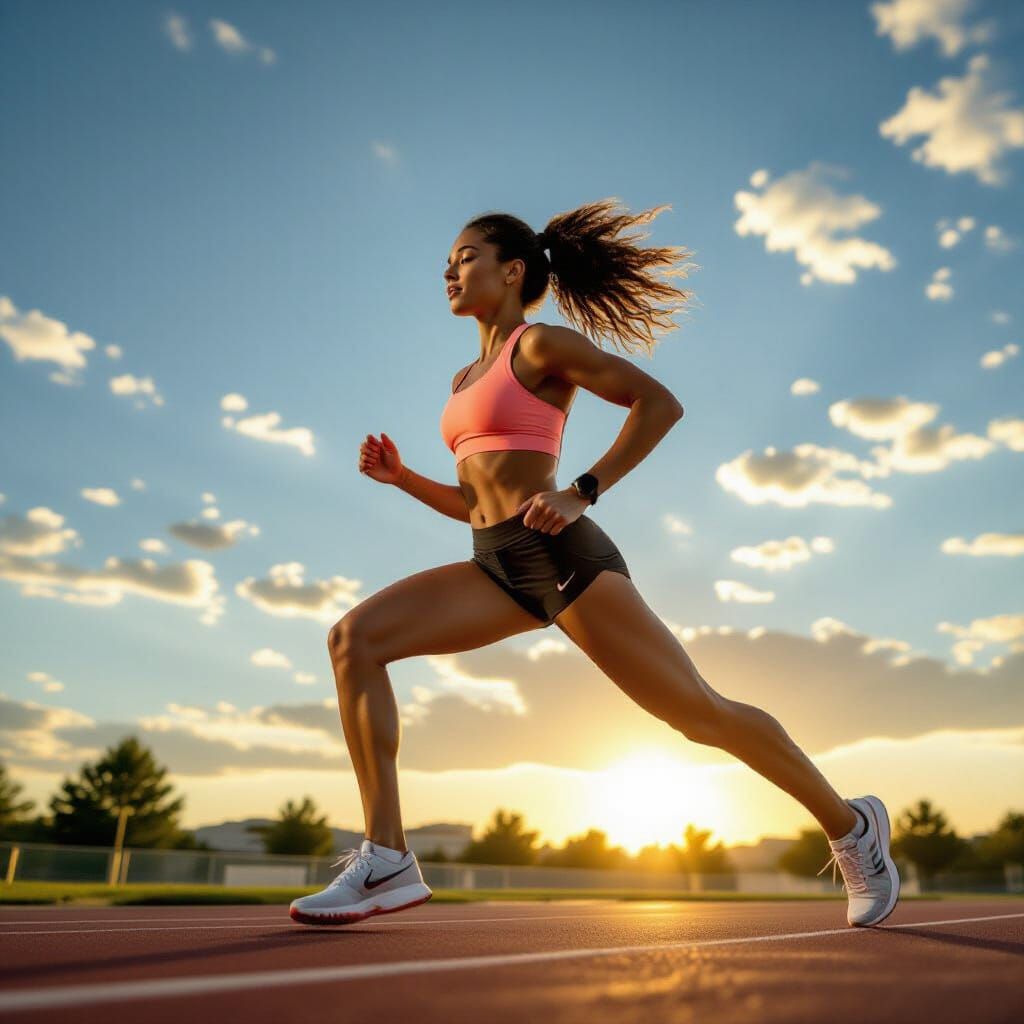 Dynamic Morning Run: Athletic Woman in Golden Light