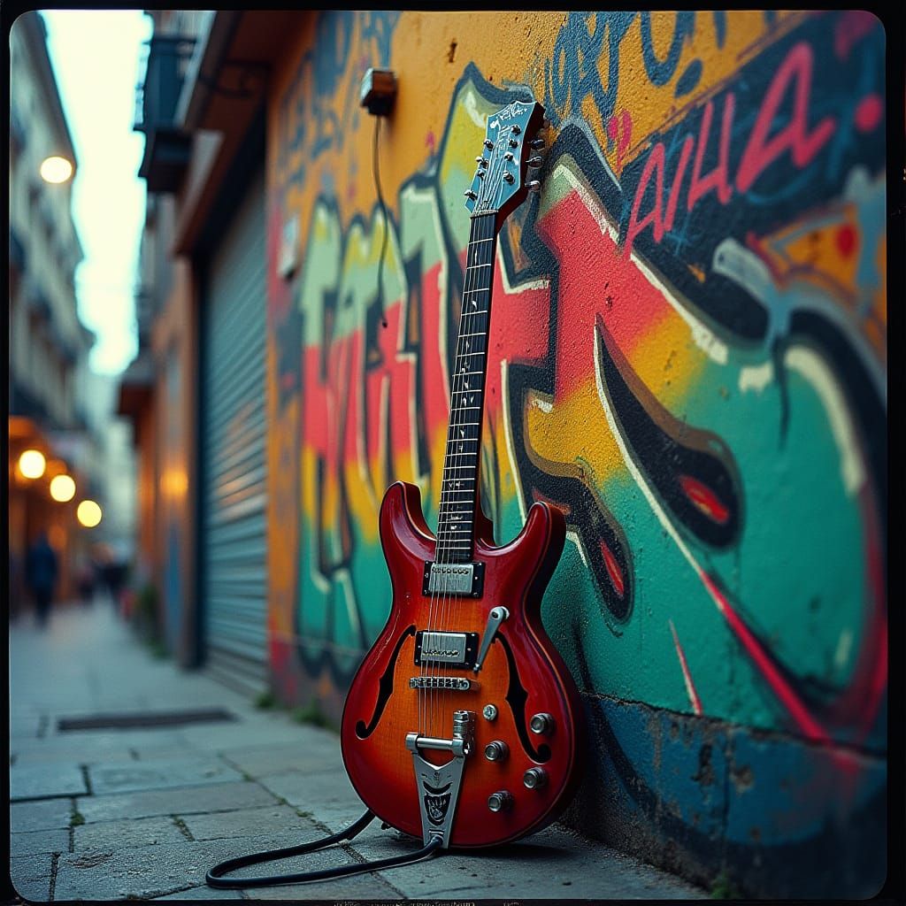 Graffiti Guitar in City Streets: A Cyberpunk Masterpiece