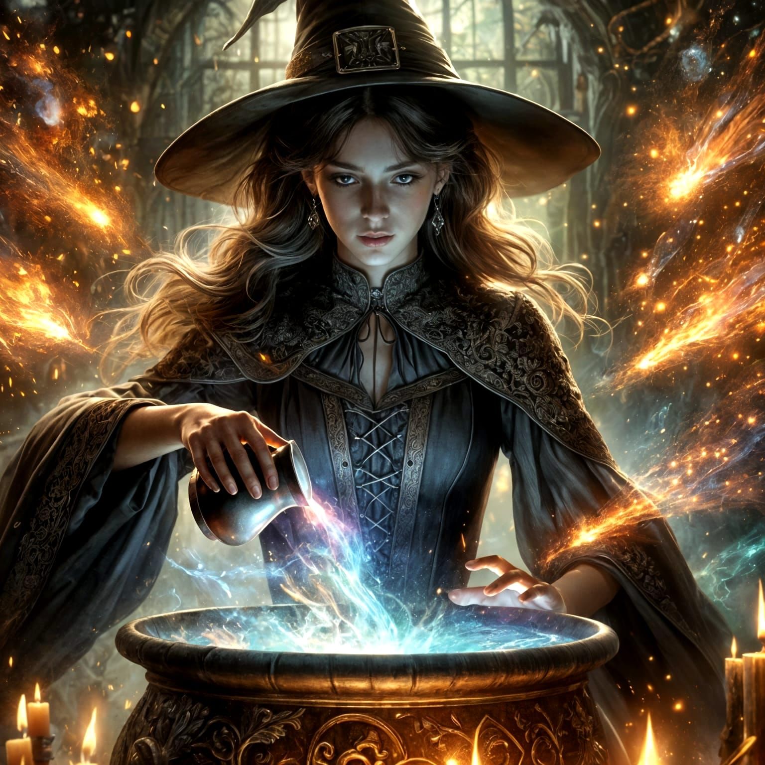 Fantastical Witch Caster in a Magical Cauldron Scene