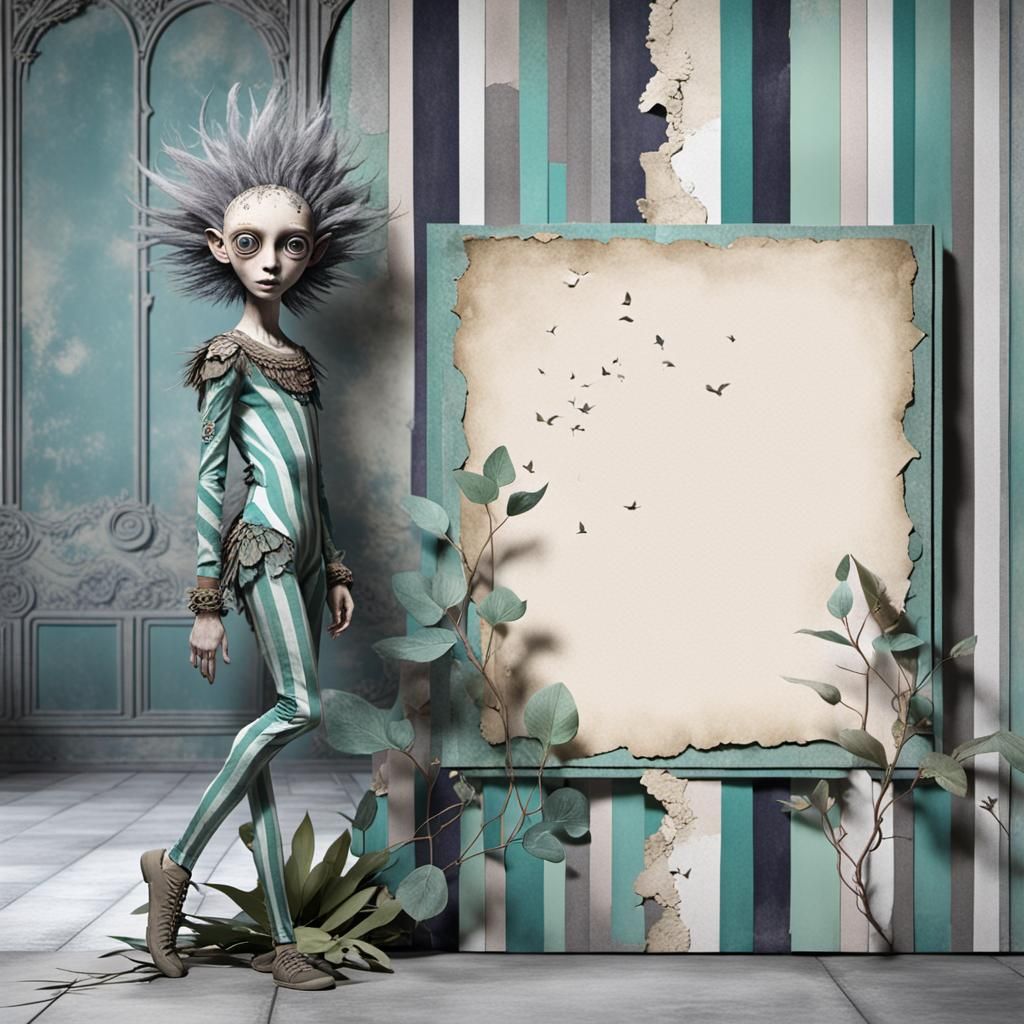 Surreal Figure on Distressed Scrapbook Paper