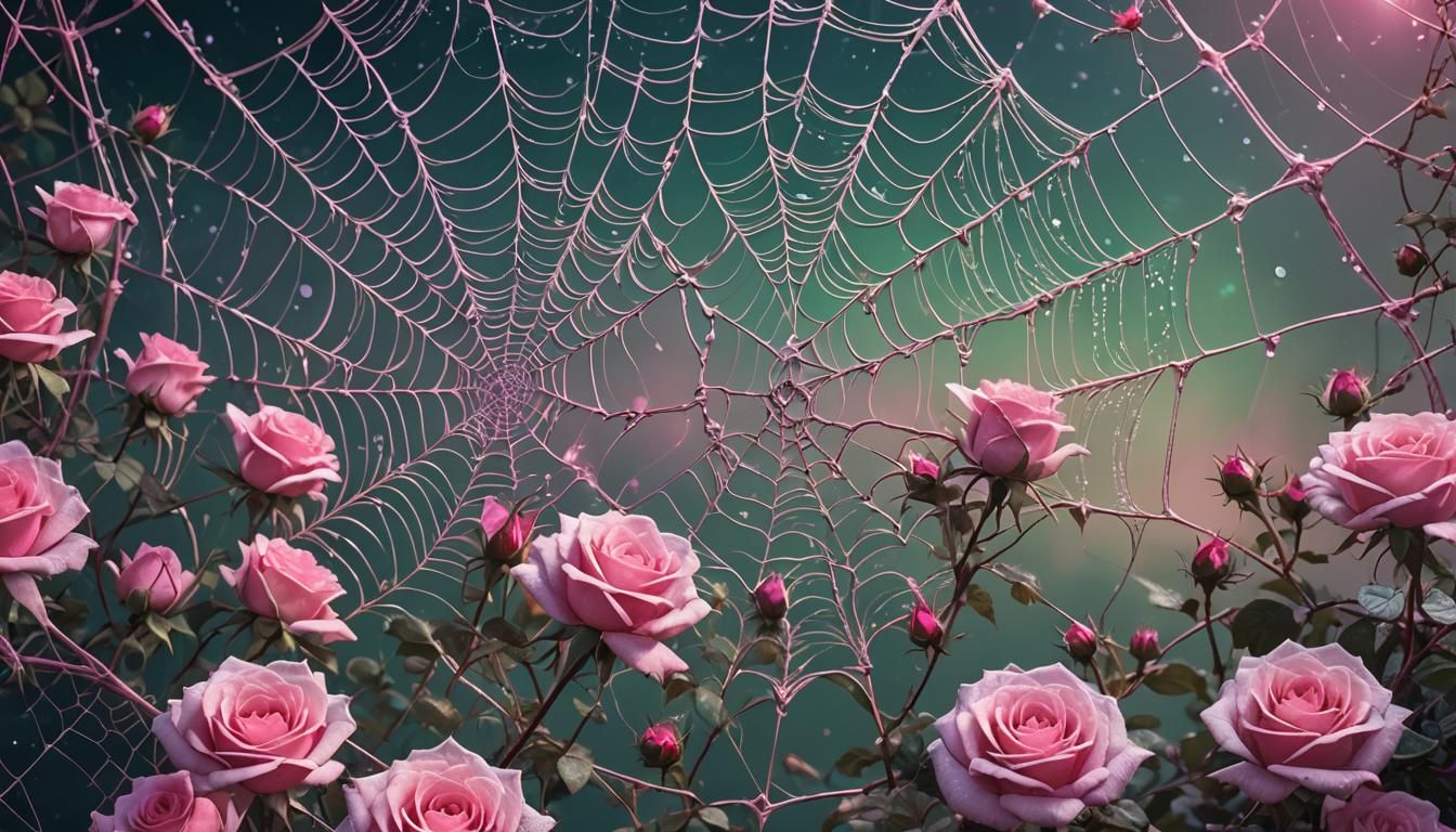 Cosmic Spiderweb with Roses: Visionary Art