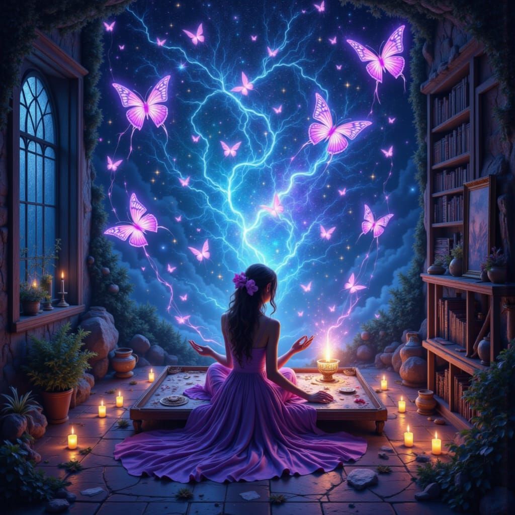Mystical Painter Creates Neon Butterflies in Enchanted Studi...
