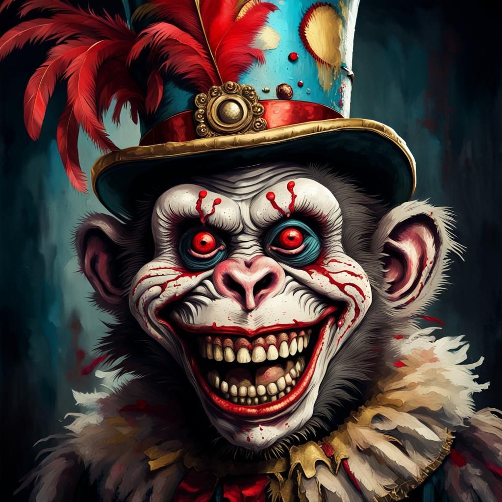 Creepy Zombie Monkey Clown in Carnival Art