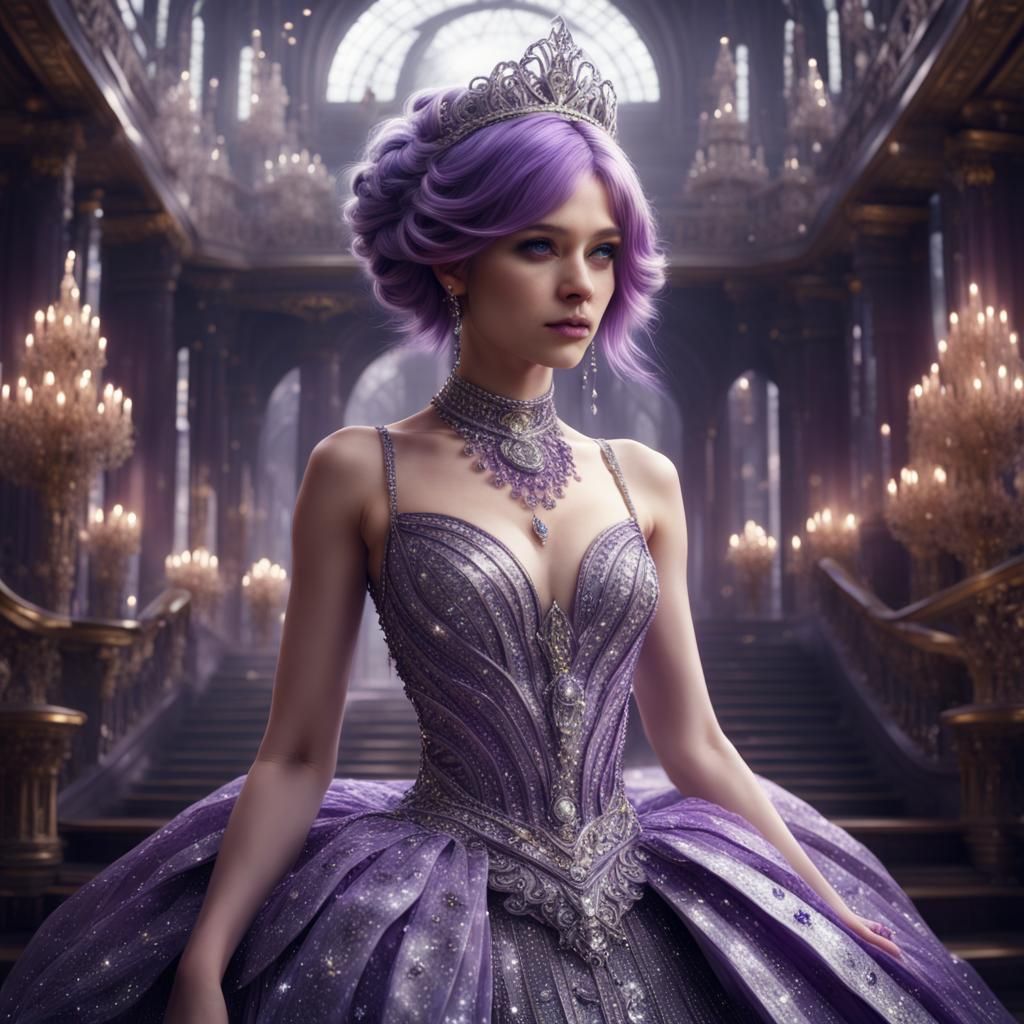Beautiful Purple-Haired Princess in Sparkling Dress