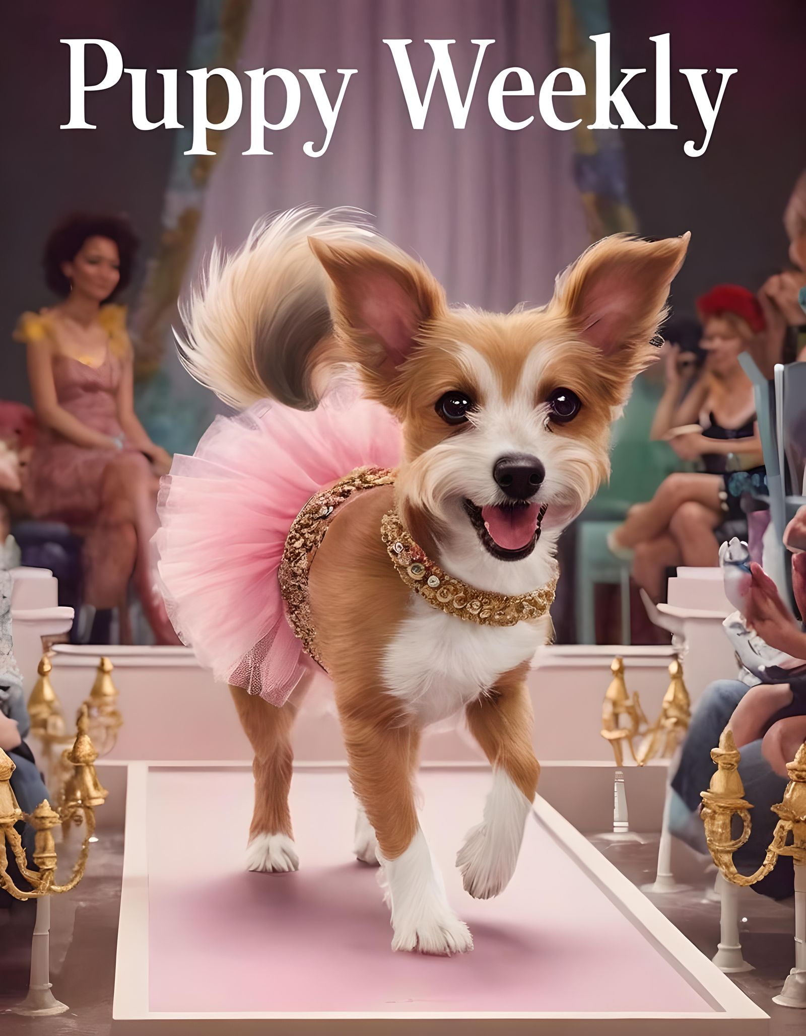 Puppy Weekly Magazine Cover: Dog in Tutu