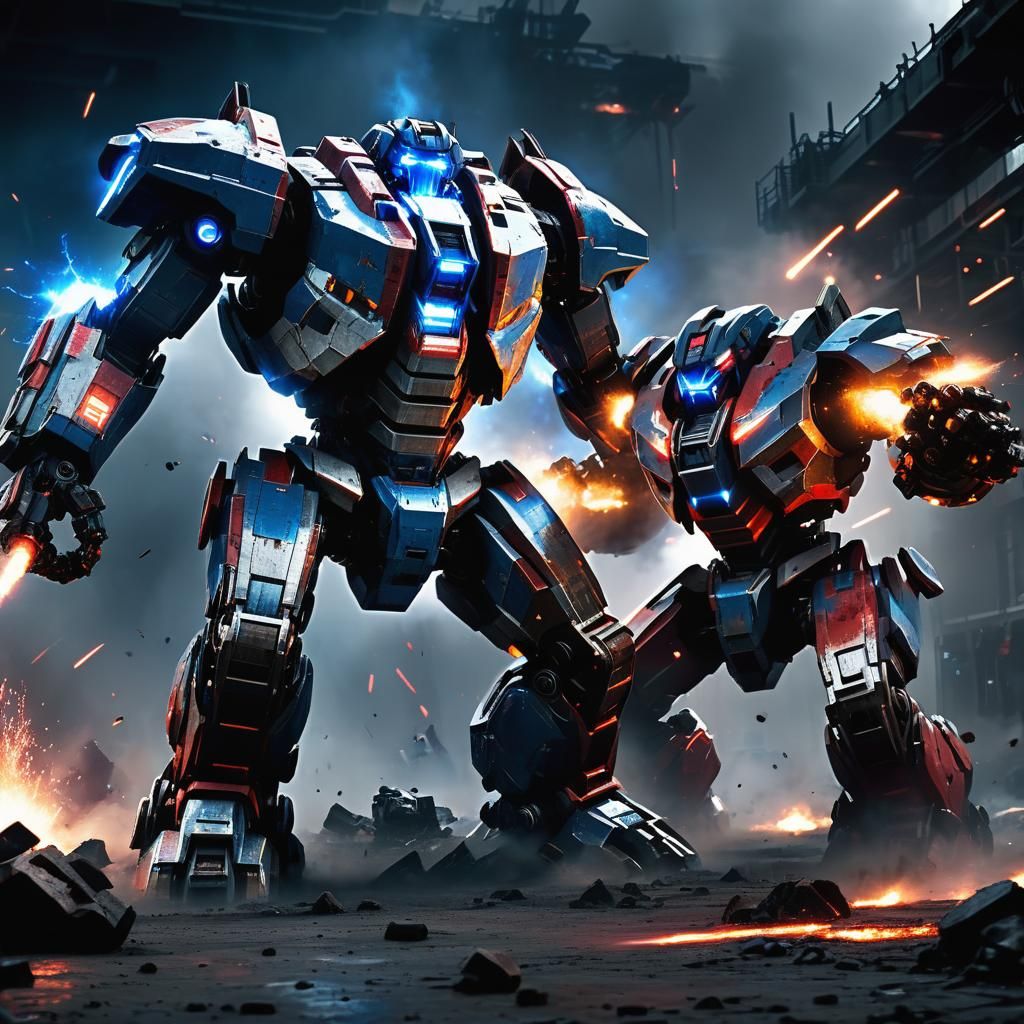 Epic Sci-Fi Mecha Battle in Arena