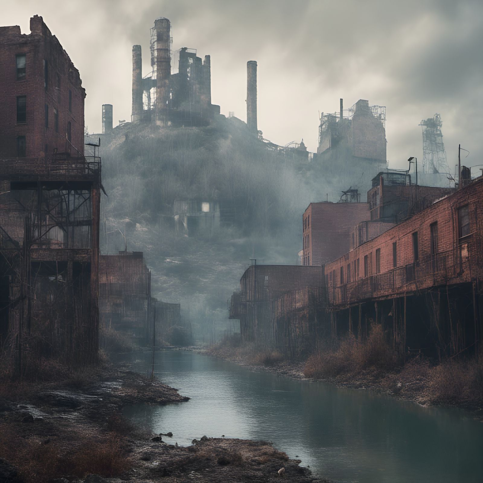 Abandoned Mining Town in Detailed Matte Painting Style
