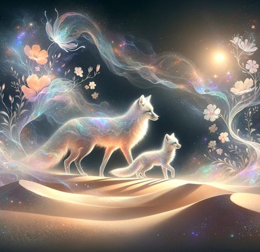Ethereal Desert Foxes in Magical Sandstorm