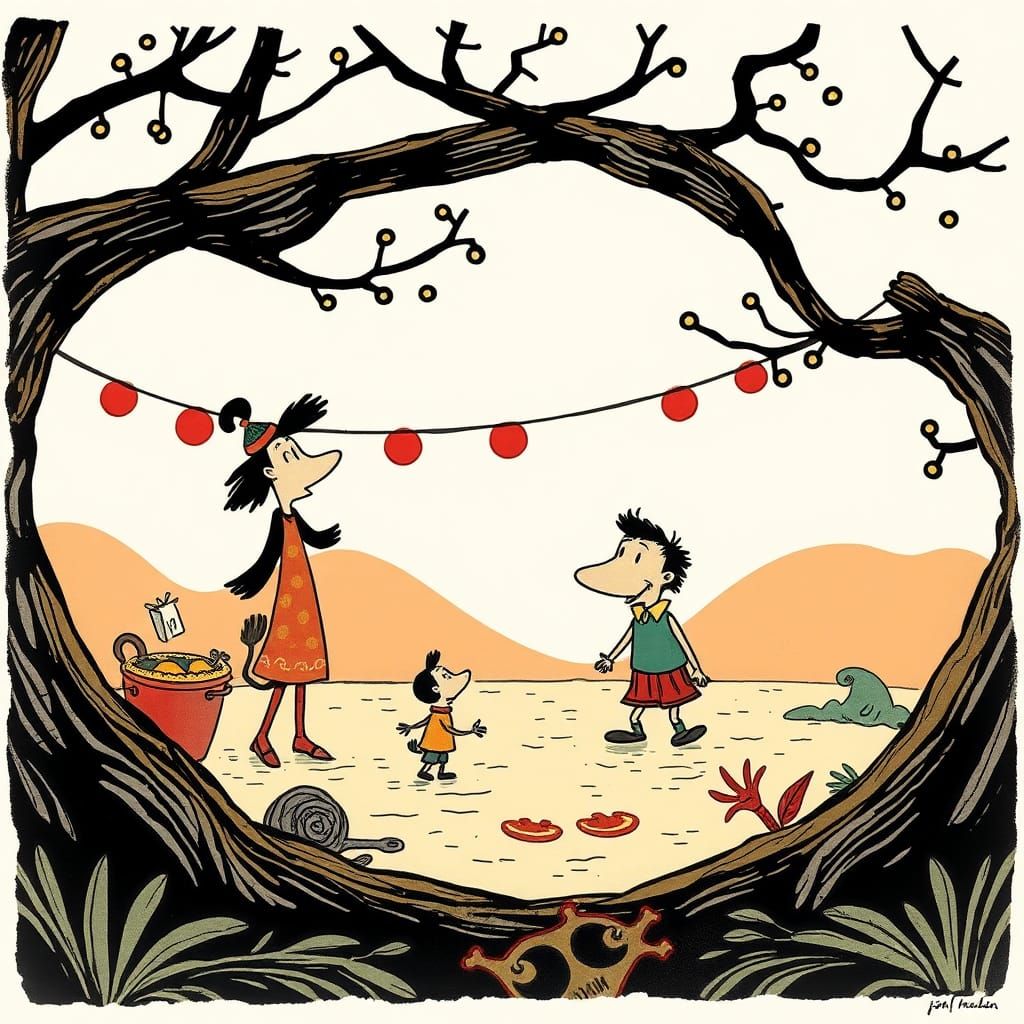 Classic Cartoon Family in 1920s Animation Style