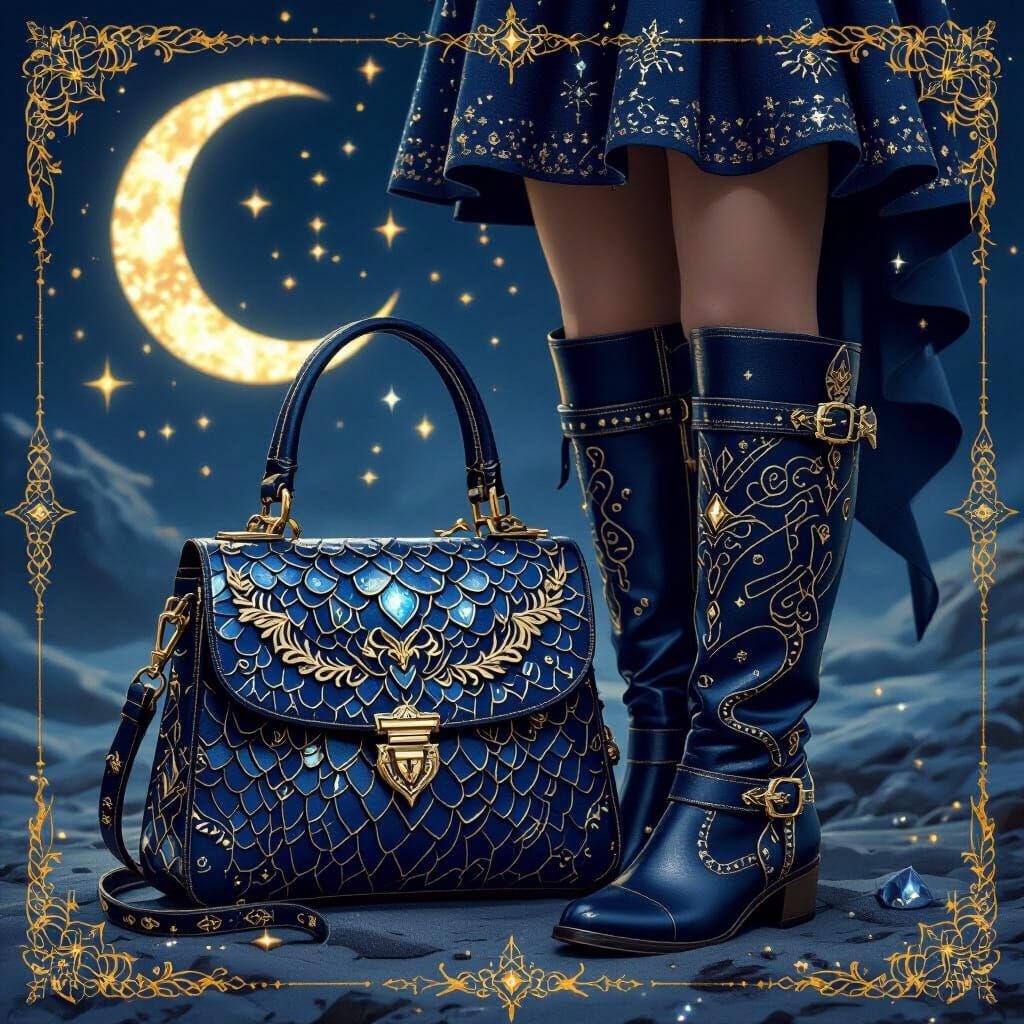 Dragon Scale Handbag and Boots in Digital Art Style