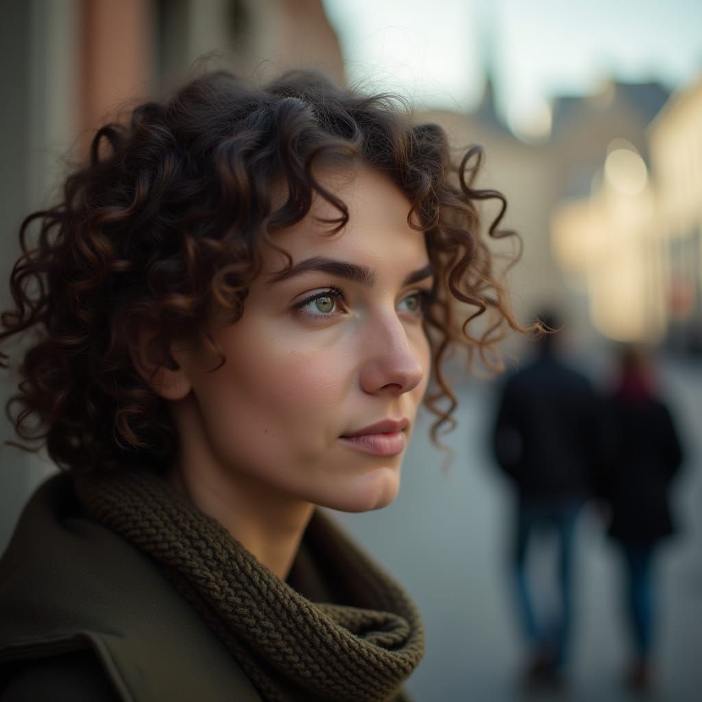 Woman with Green Eyes in Natural Candid Style