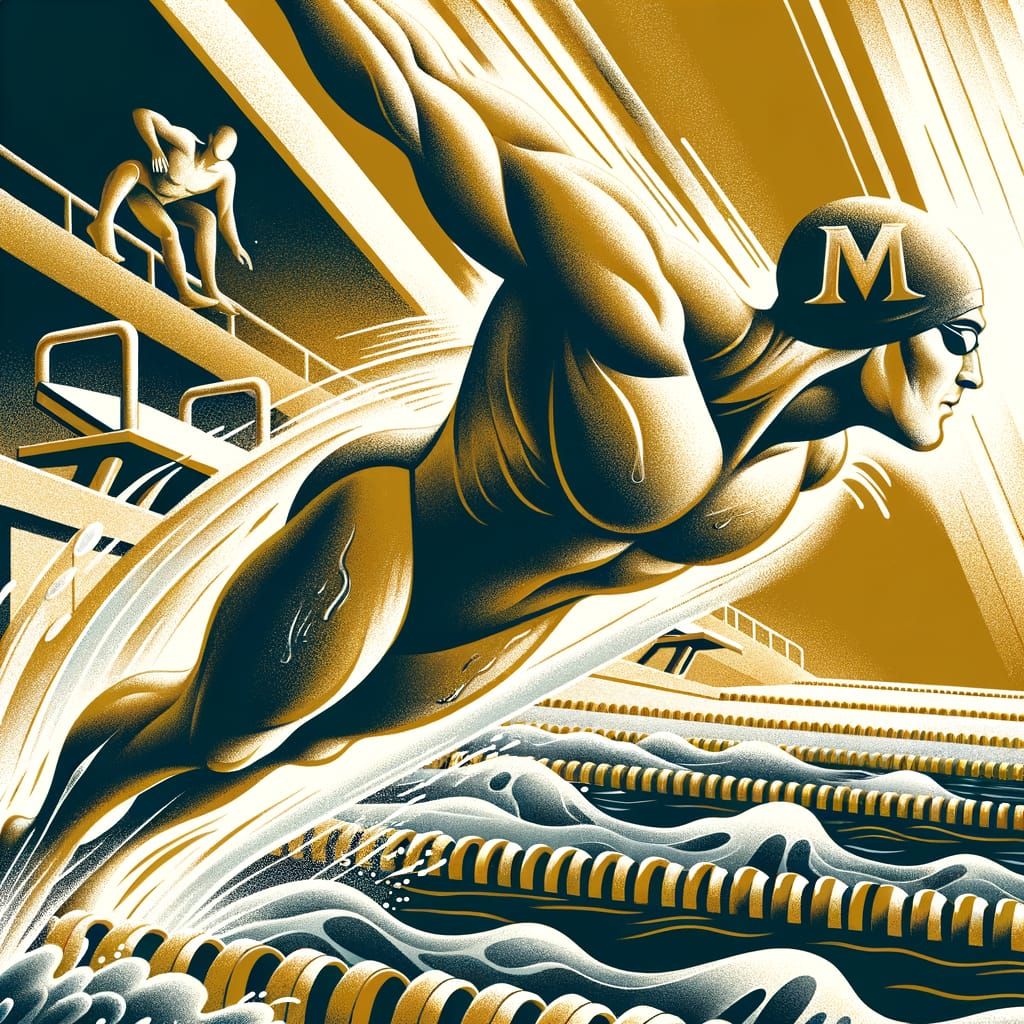 Professional Swimmer in Gold and Neutral Tones