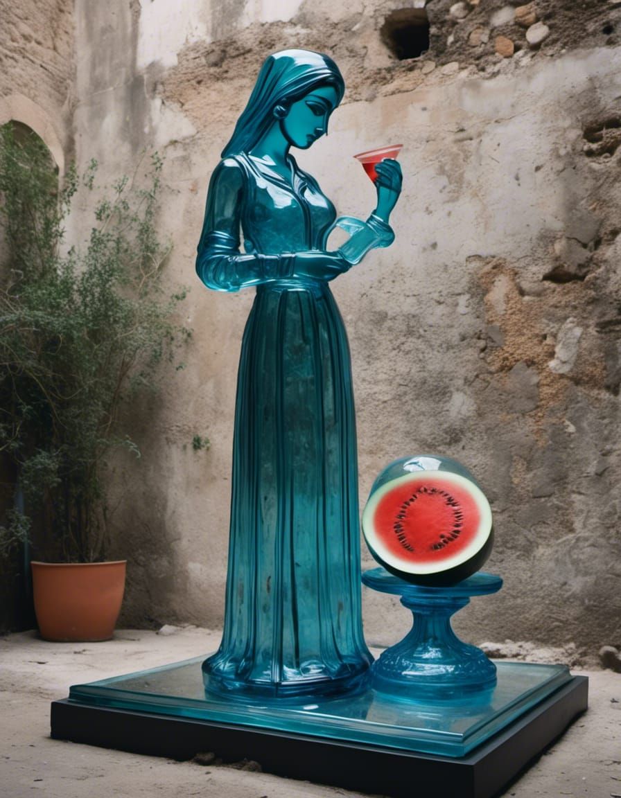 Palestinian Woman as Glass Sculpture with Graffiti Art