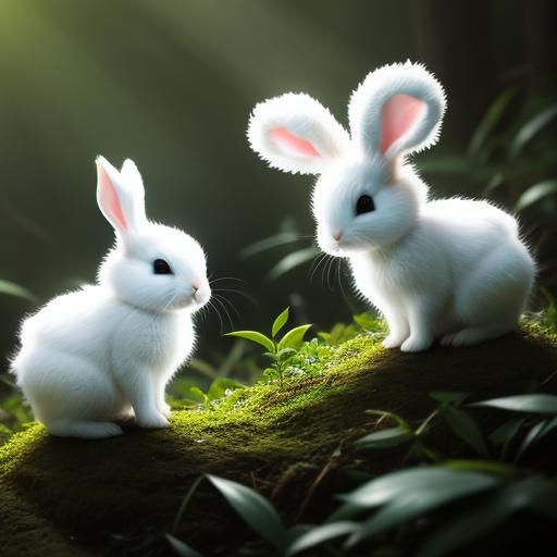 Cute White Baby Bunny in Forest Photo
