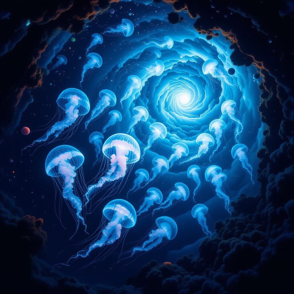 Bioluminescent Jellyfish in Deep Sea, Underwater Photography...