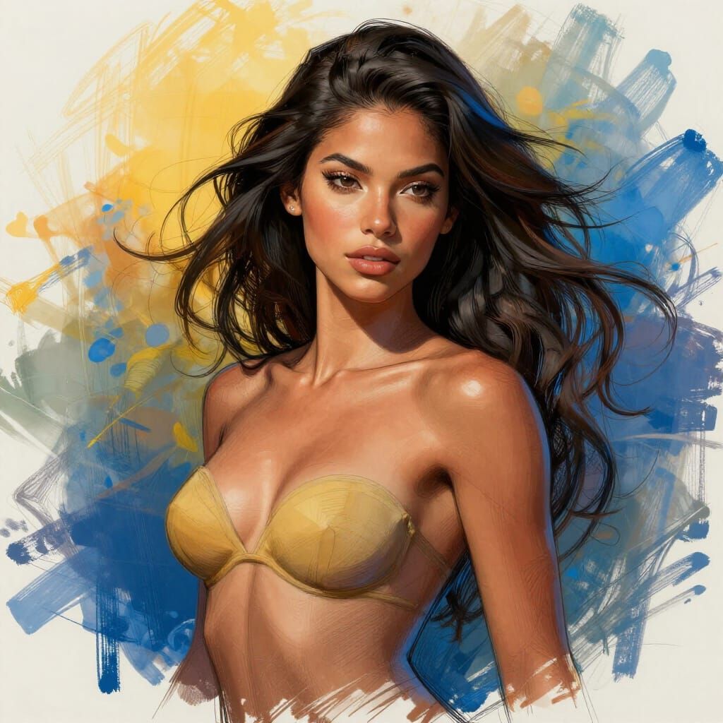 Elegant Brazilian Model in 3D Sketch Style