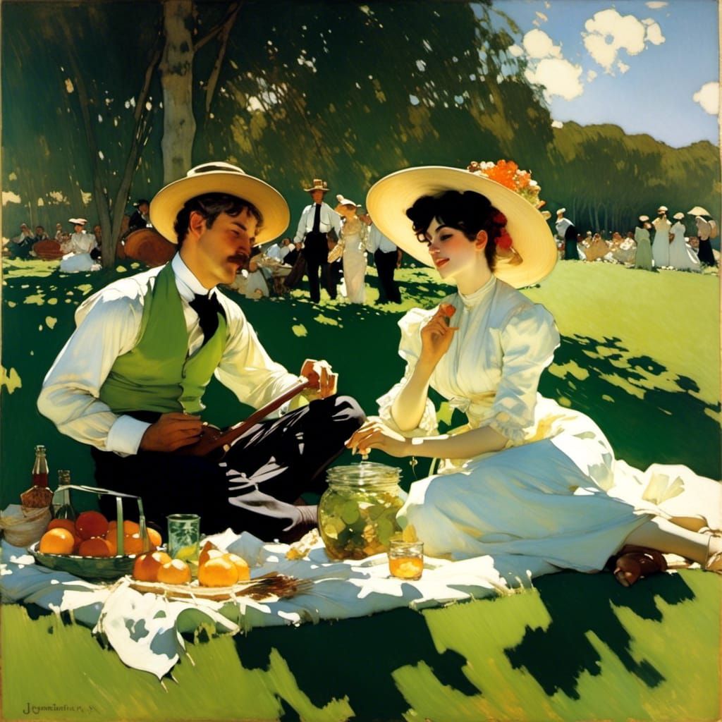 Green Day Bucolic Picnic in Impressionistic Style