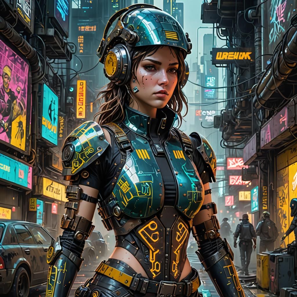 Biopunk Voluptuous Woman in Cyberpunk Interior