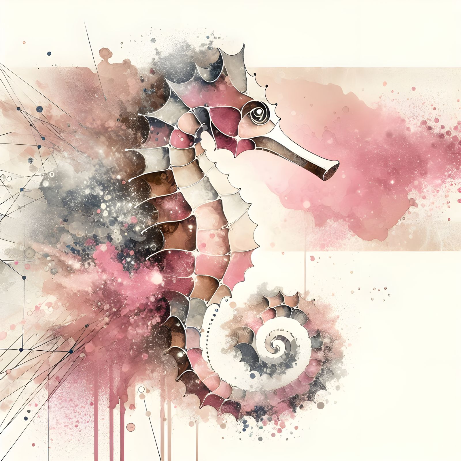 Sumi-e Seahorse in Pop Art Style