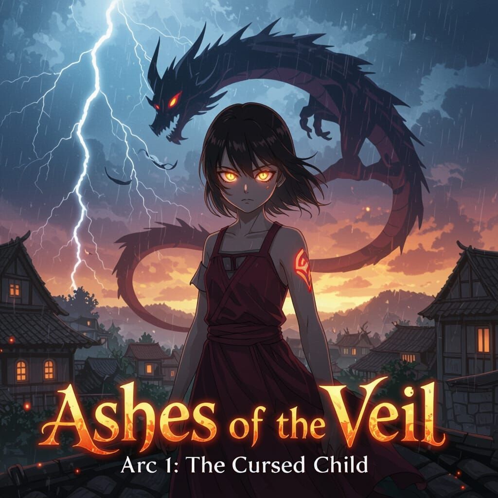 Dark Fantasy Manhwa Cover: Half-Demon Girl on Rooftop