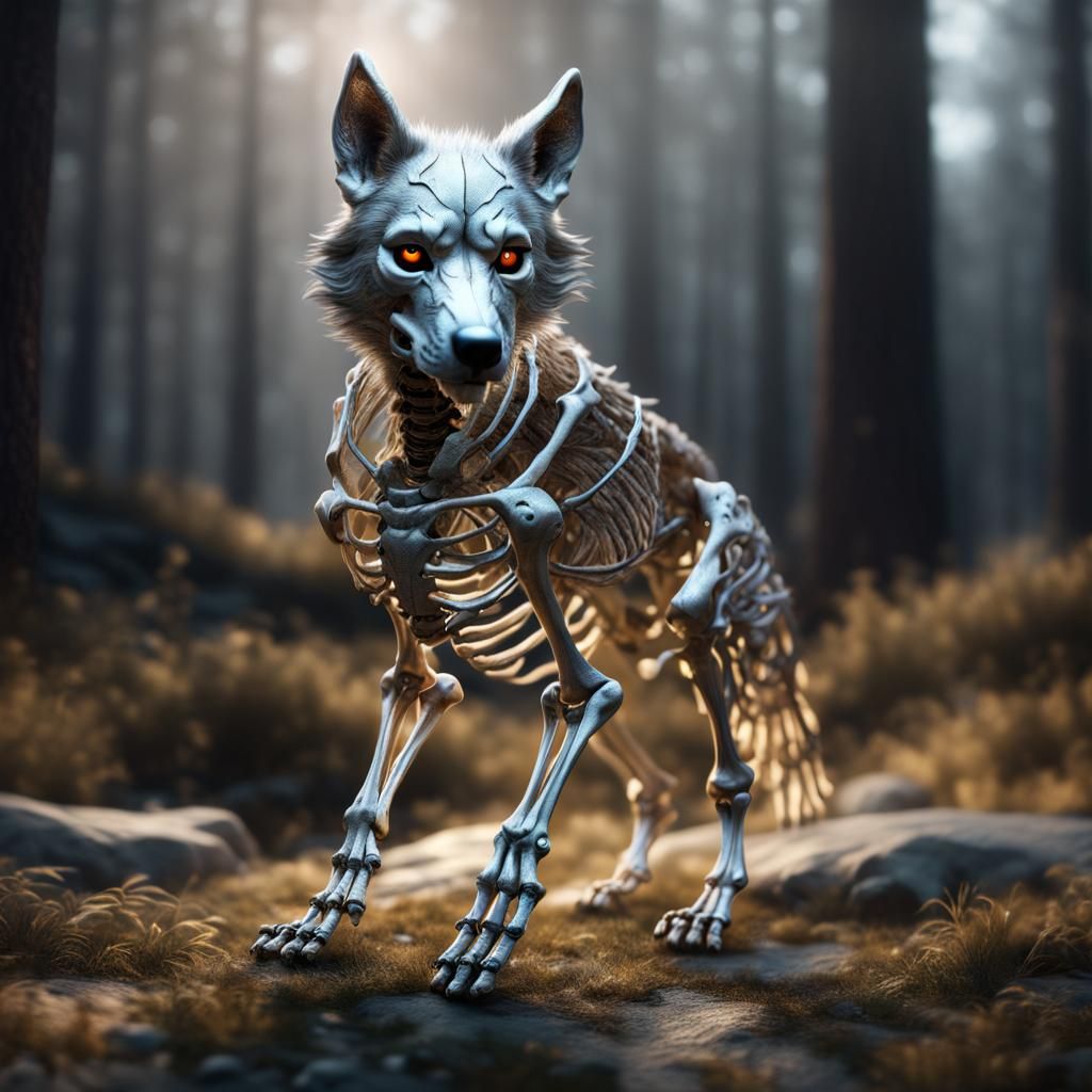 Adorable Skeleton Wolf in Photorealistic CGI