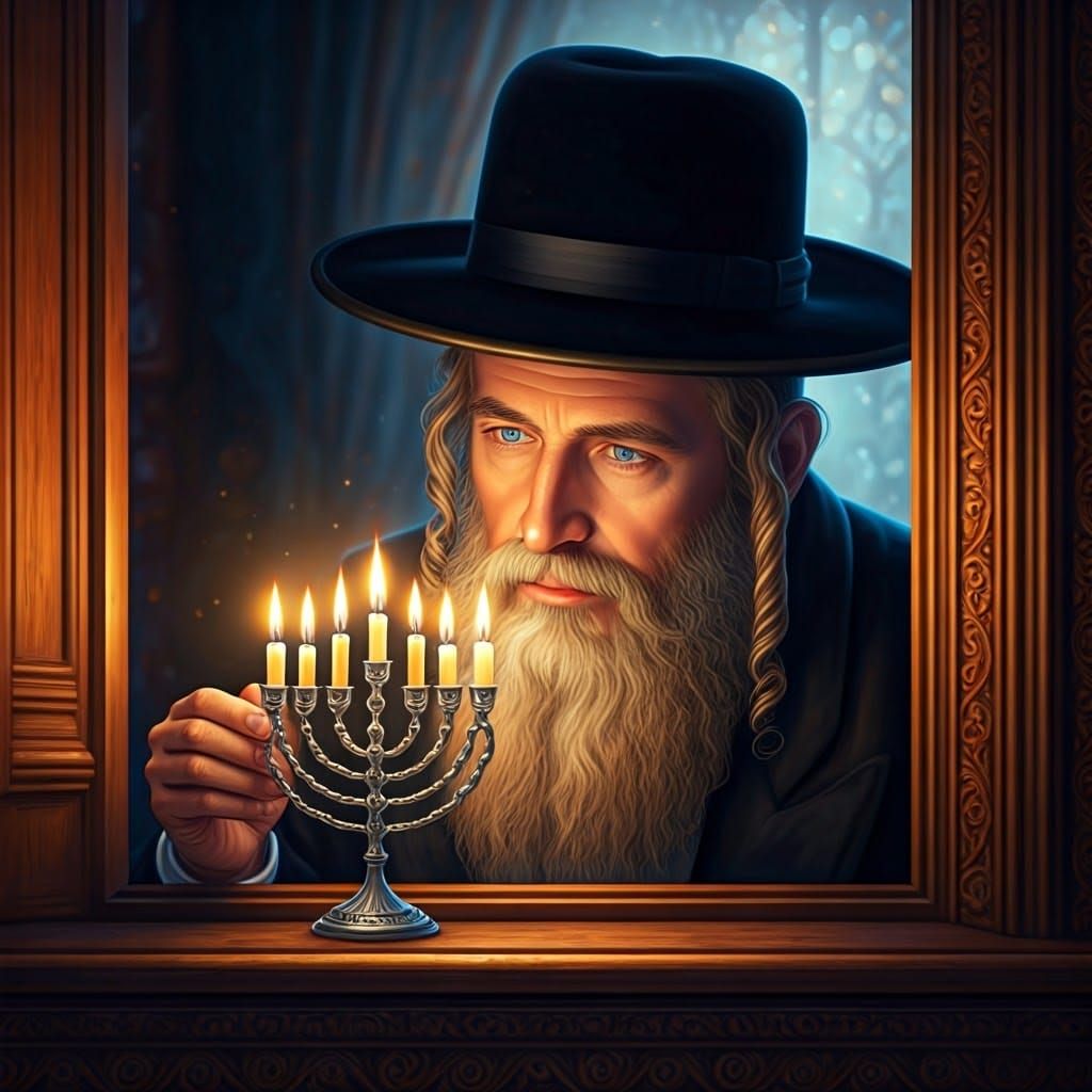 Hasidic Jew Lights Menorah in Opulent Style