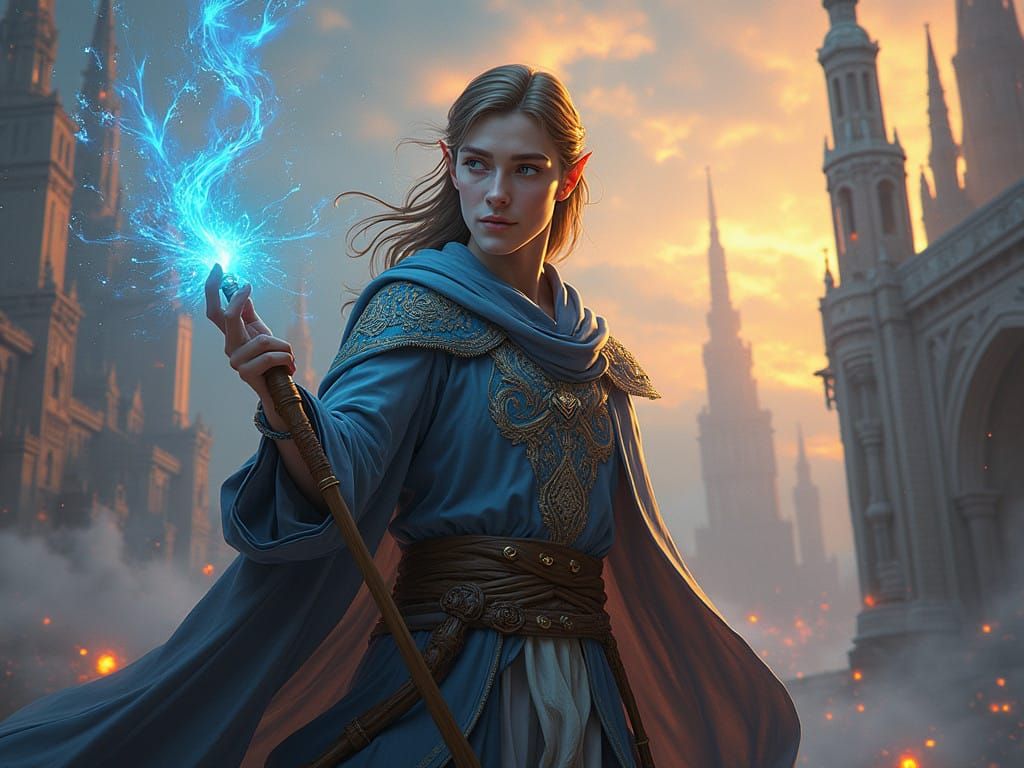 Mystical Elf Mage Unveils Enchanted Cityscape