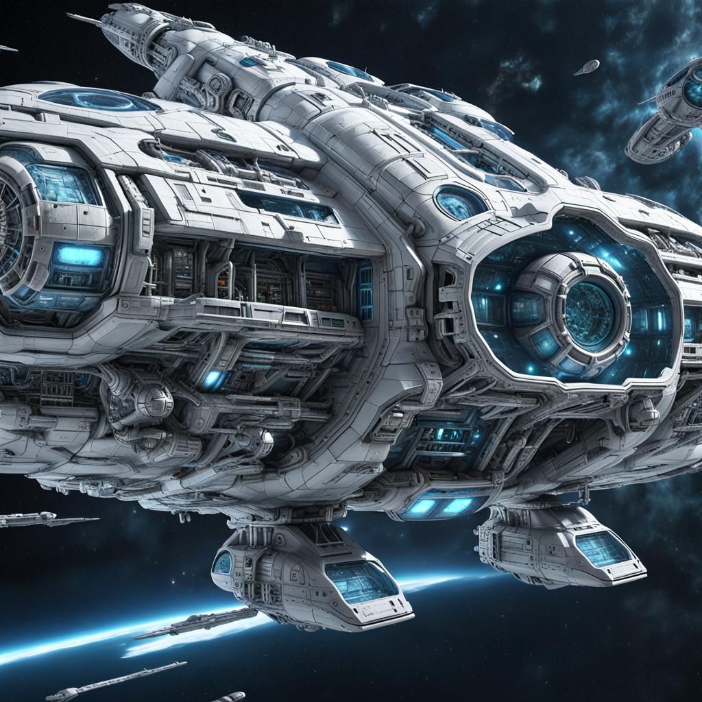 Biomorphic Spaceship in Space, Detailed Digital Art