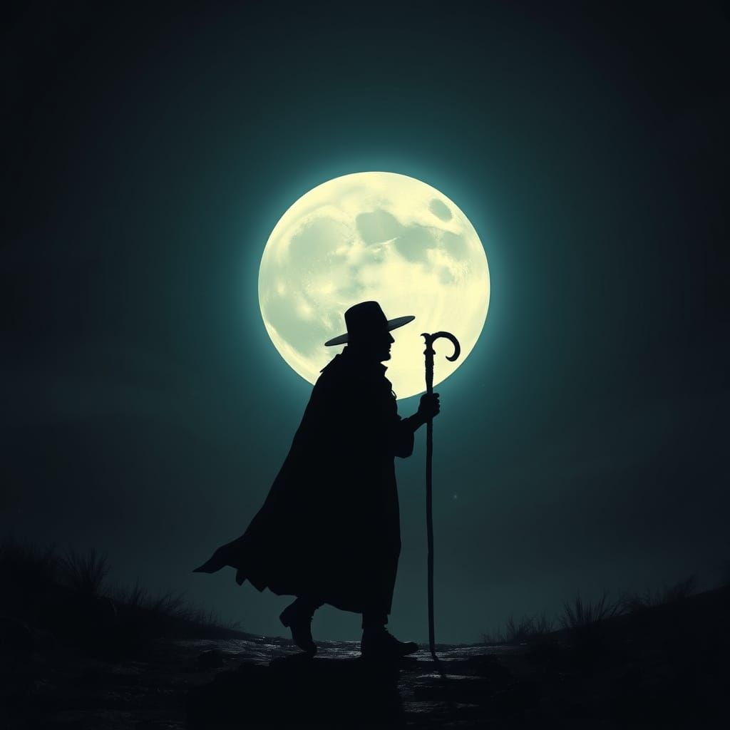 Mystical Old Man Silhouette, Art Nouveau Style