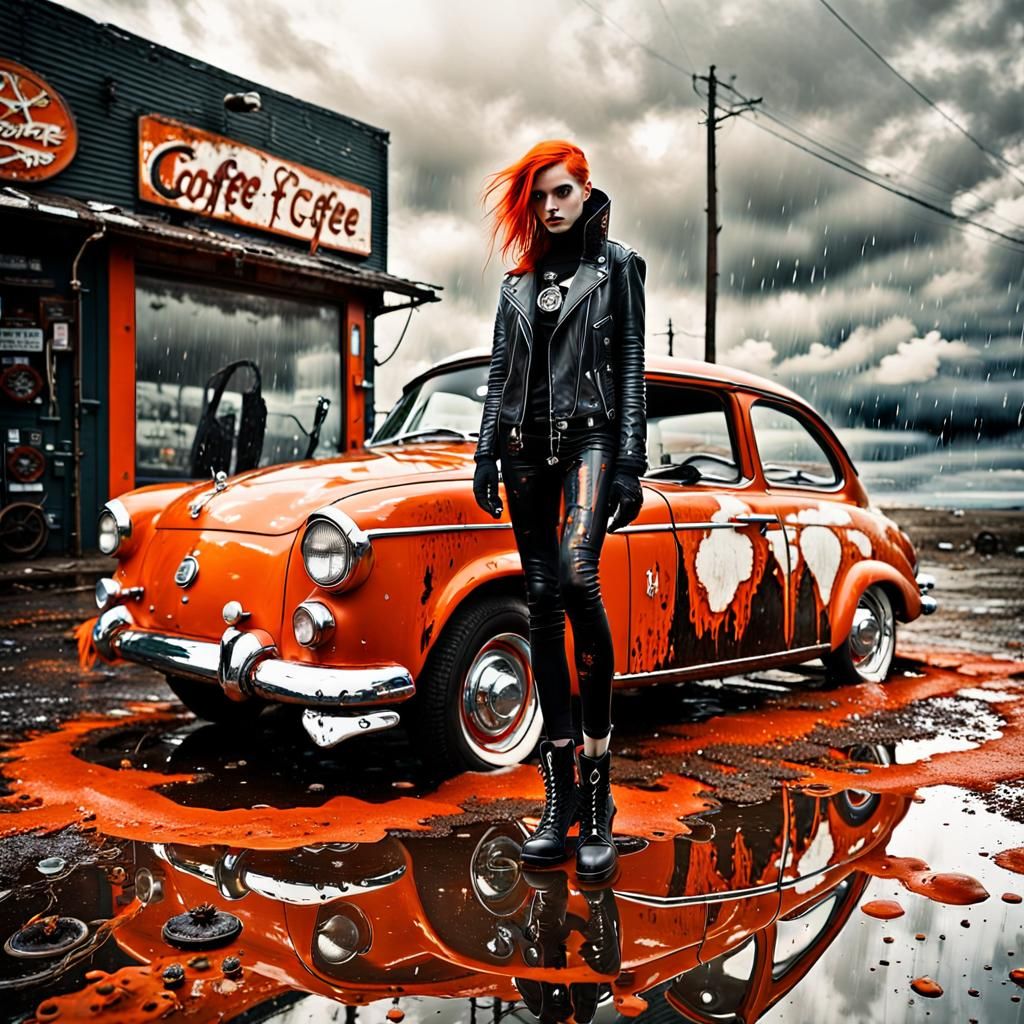 Goth Model in Decayed Coffee Shop