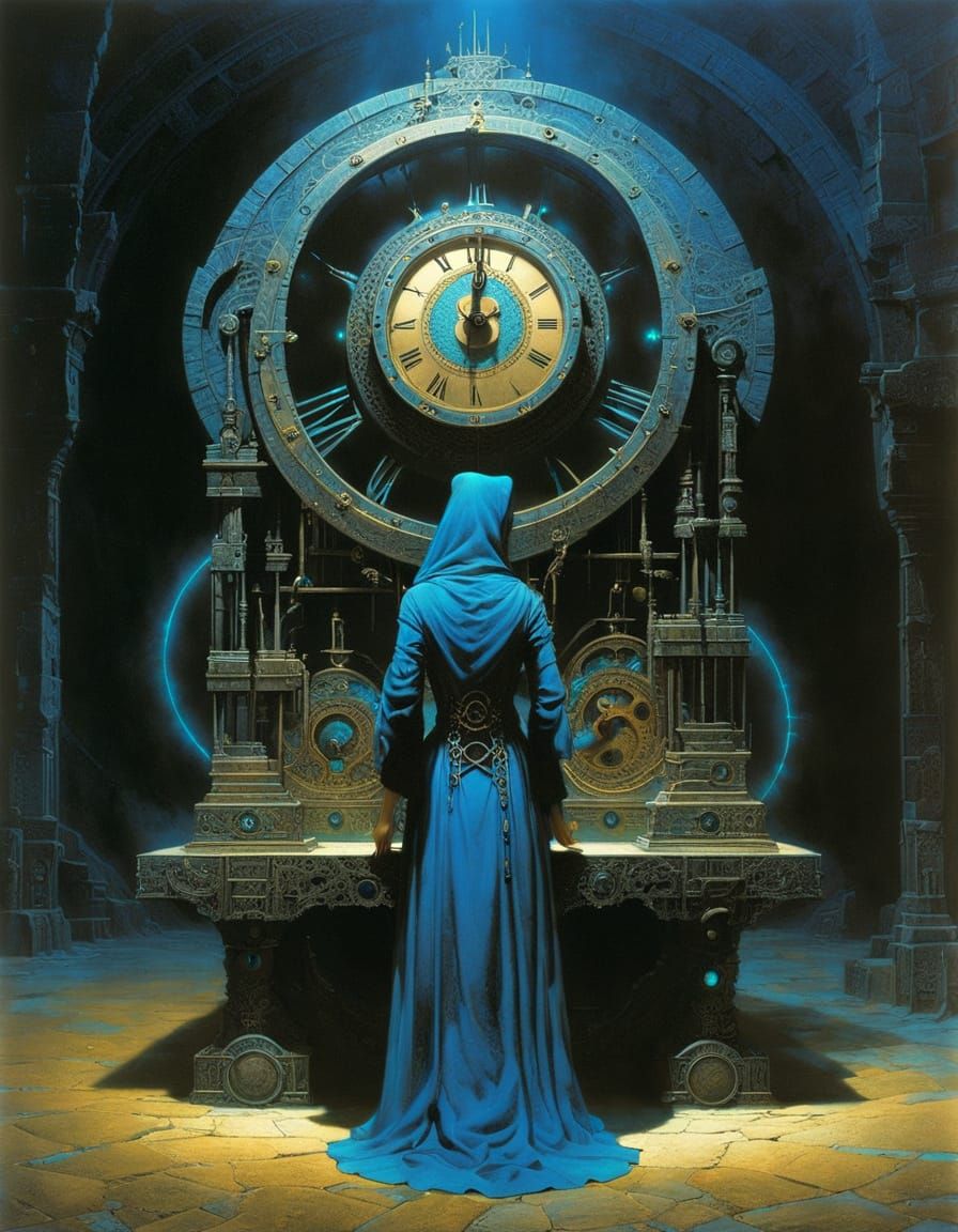 Surreal Gothic Artificer in Dramatic Blue Light