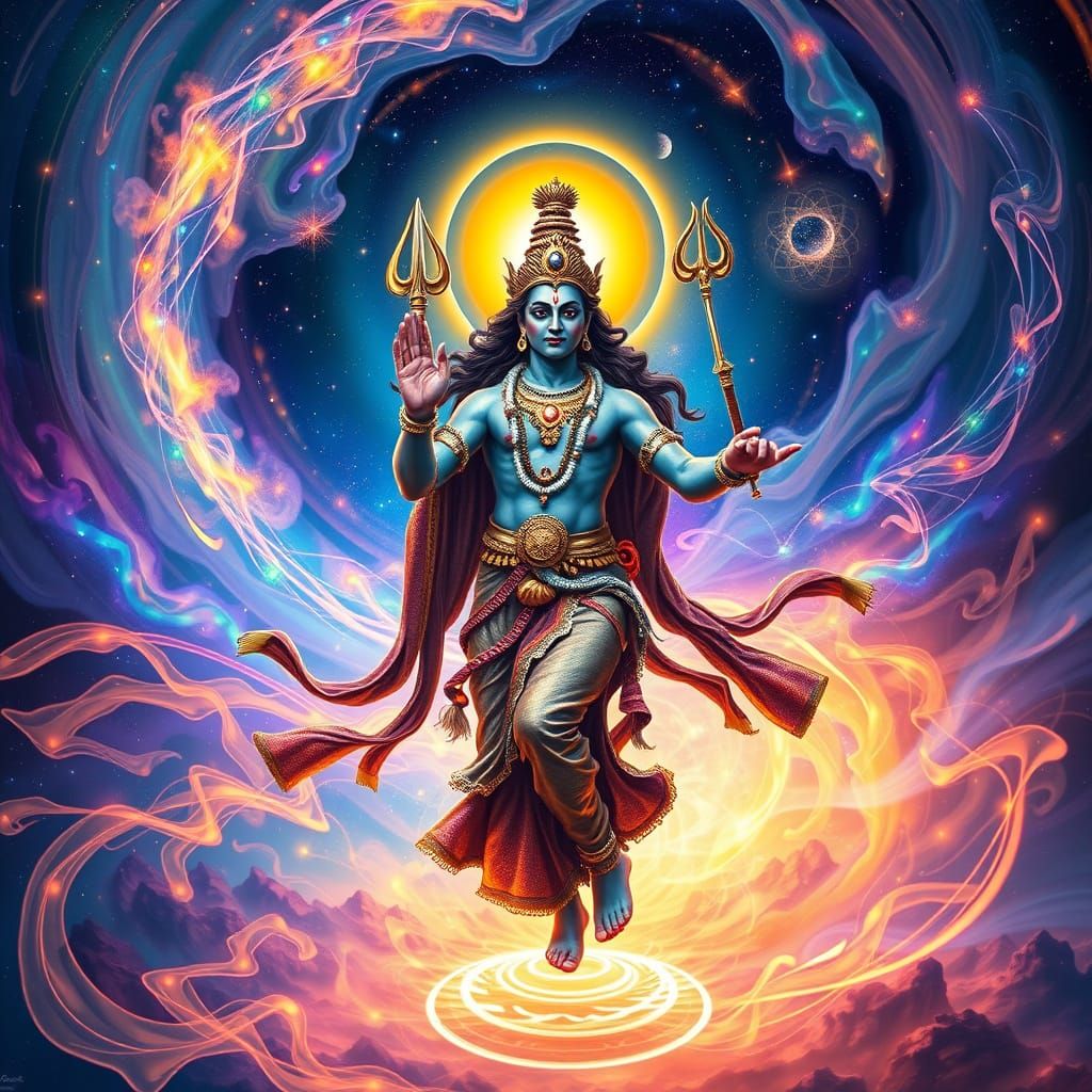 Shiva Nataraj Cosmic Dance Holographic Illustration
