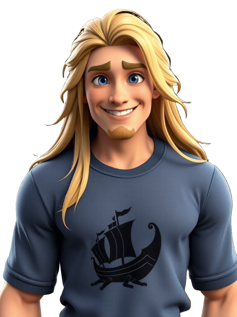 CGI Render: Happy Blonde Man with Viking Shirt