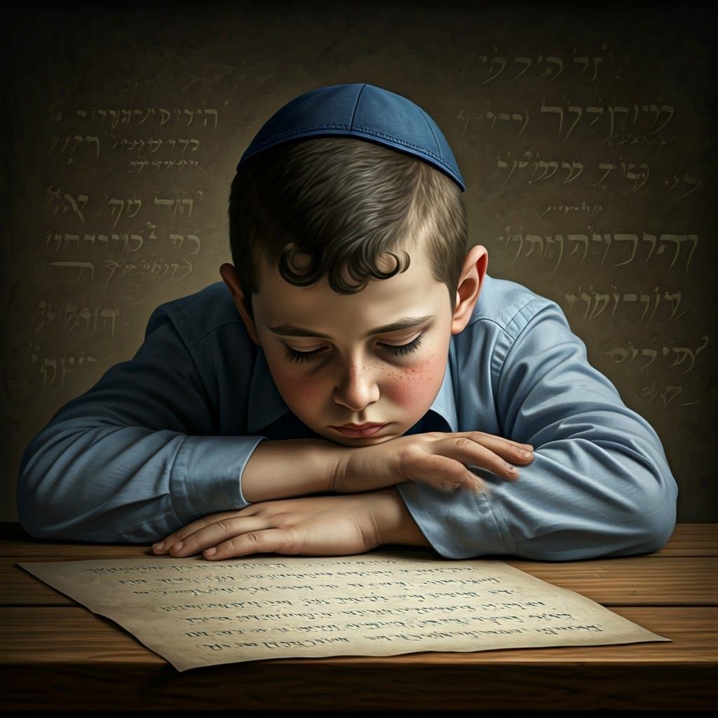 Resting Orthodox Boy in Chagall-Inspired Style