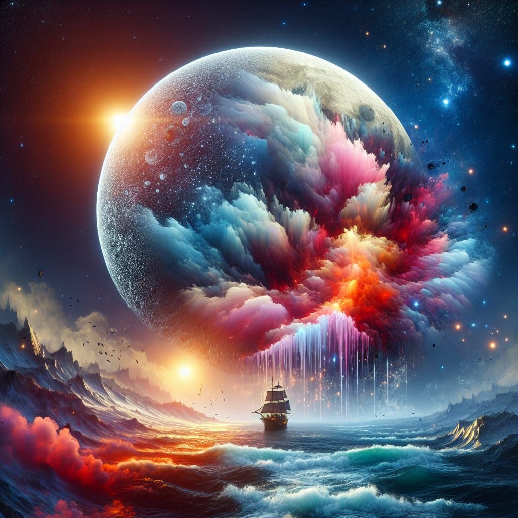 Surreal Moon Reveals Pirate Ship and Wine Nebula