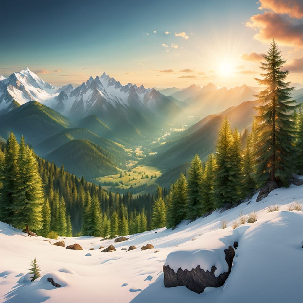 Breathtaking Mountain Peak Landscape in Digital Art