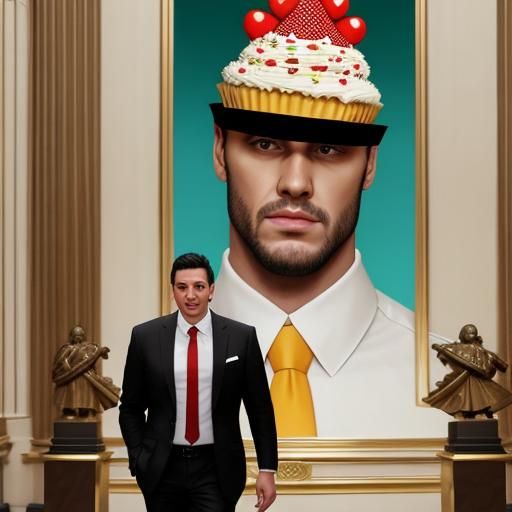 Man with Cupcake Head: Surreal Digital Portrait