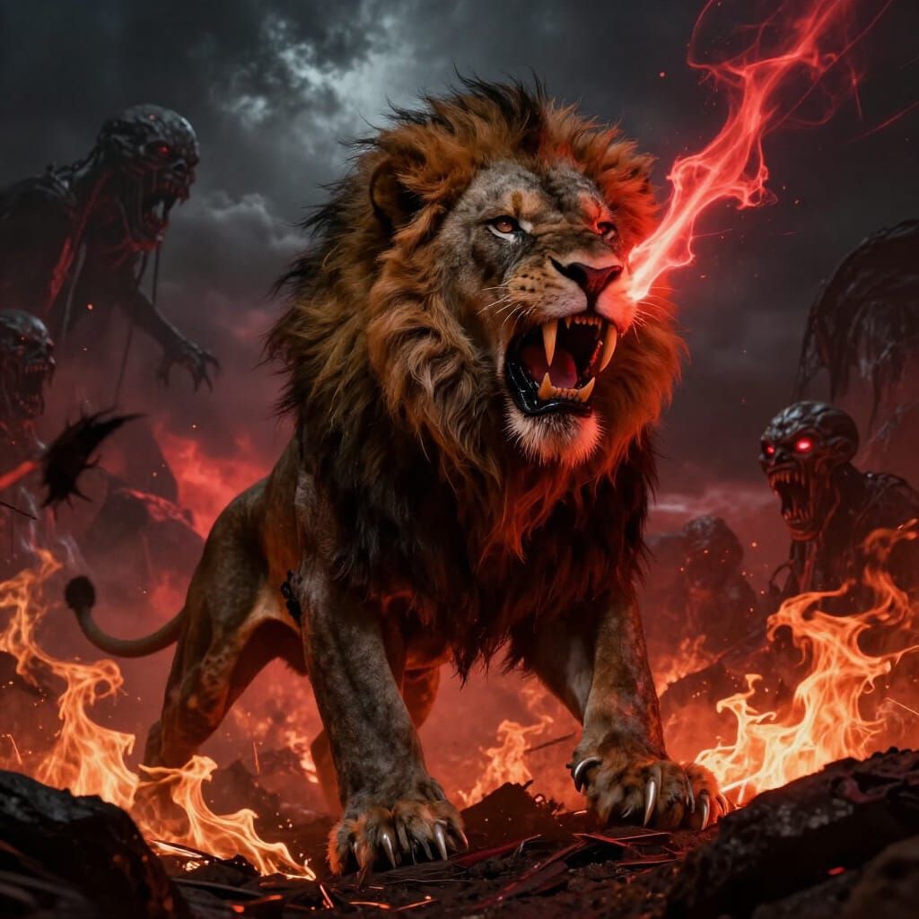 Monstrous Black Lion Emerges From Intense Flames