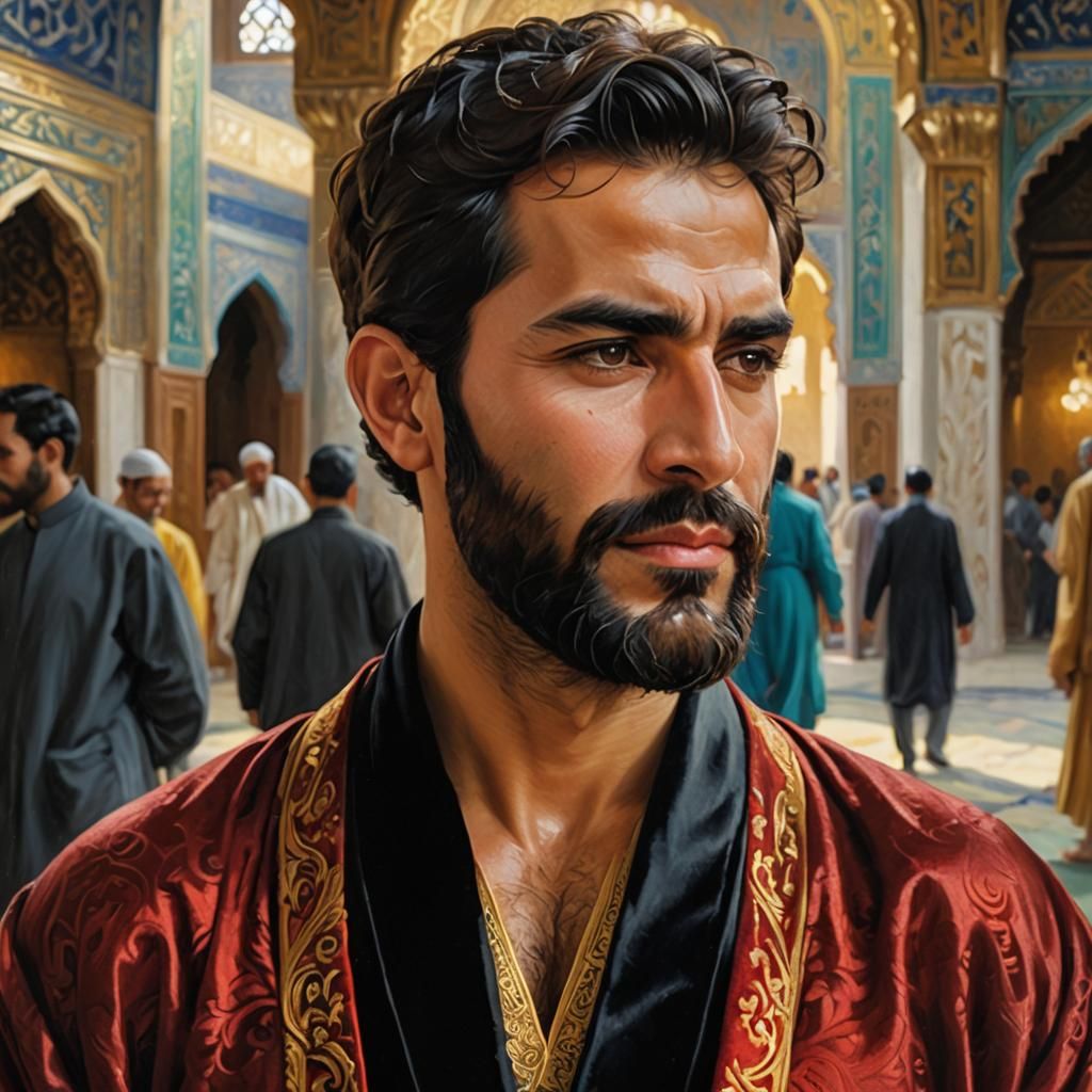 Elegant Man in Mosque: Impressionist Oil Painting
