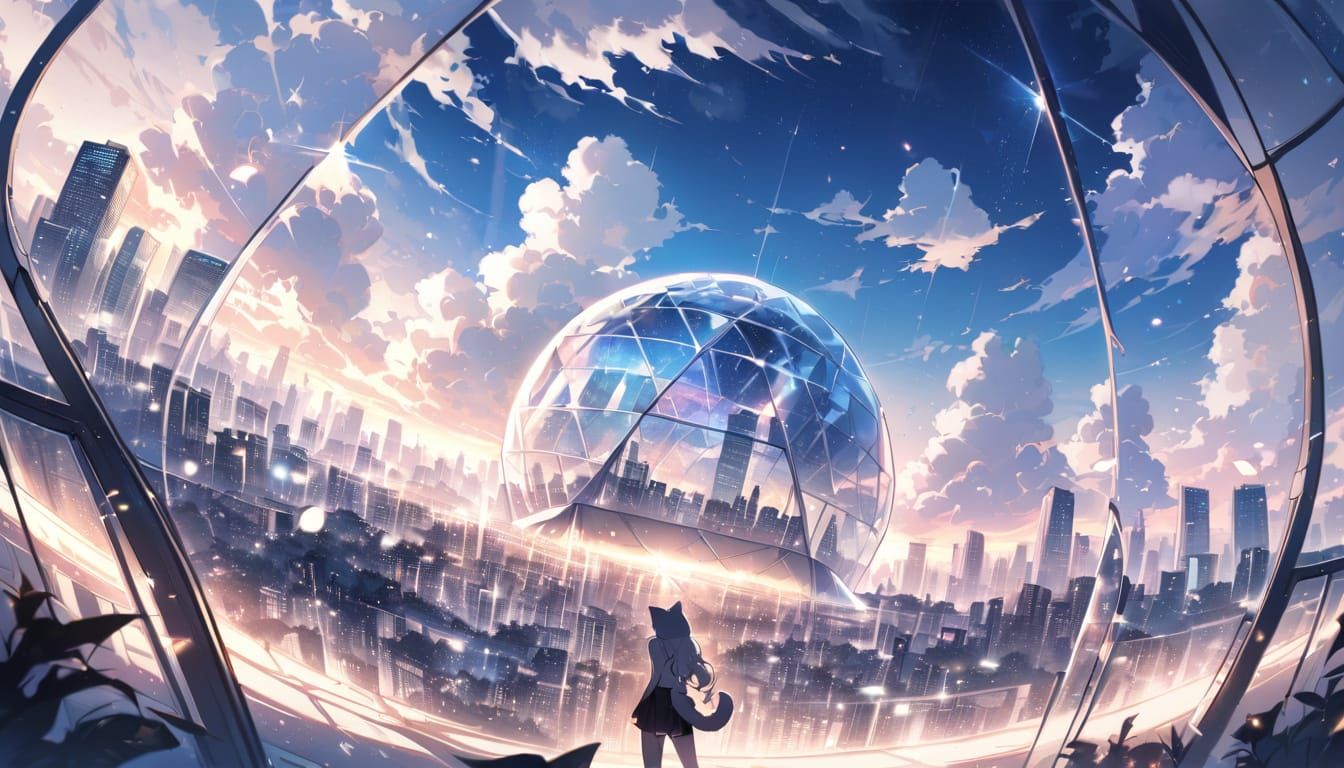 Anime Girl Falling Through Inverted Cityscape