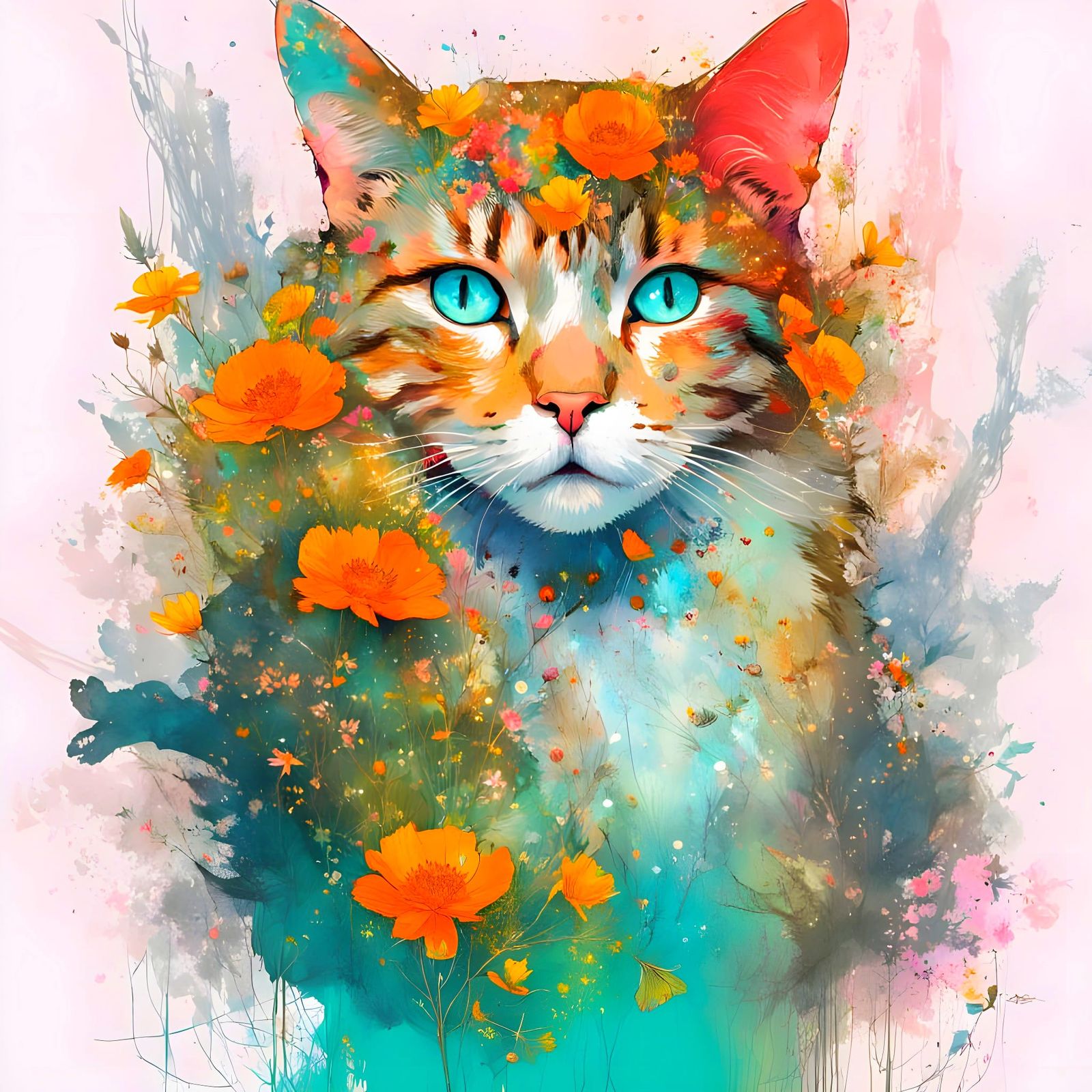 Whimsical Cat Portrait in Enchanted Forest