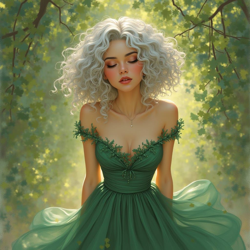 Woman with Silver Hair in Art Nouveau Style