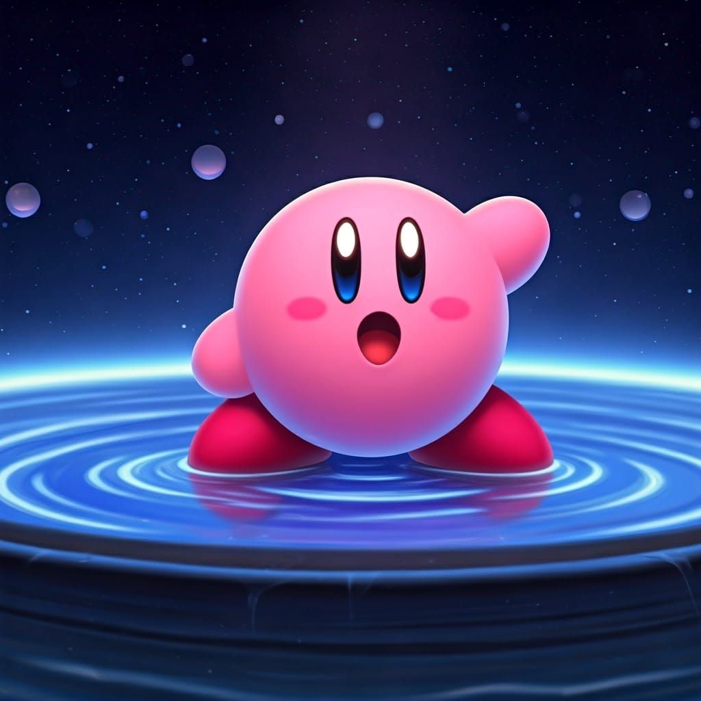 Kirby at the Well, Ready to Absorb