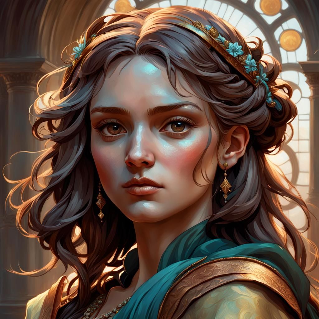 Renaissance Girl Portrait in Detailed Splash Art Style